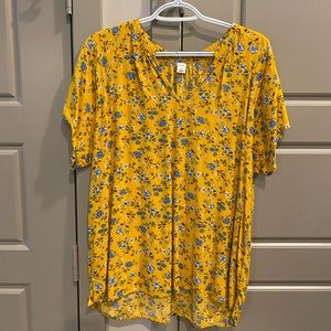 Yellow, Old Navy Blouse, with a Blue and White Floral Pattern